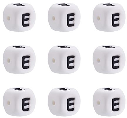 PandaHall Lot de 10 perles carrées en silicone avec lettre E Blanc 12 mm Trou 2 mm