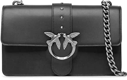 Pinko Love One Classic C Vitello Seta, Borsa Donna, Z99O_Nero-Old Silver, U