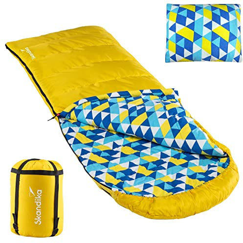 Skandika Dundee Deckenschlafsack | Luxus-Qualität, Baumwolle/Flanell Innenfutter, bis -20°C, 220x80 cm, koppelbar, mit Kissen | Outdoor Camping Wandern