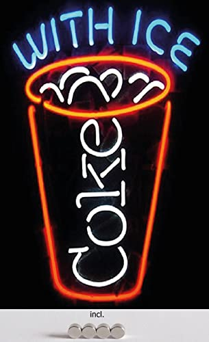 DekoDrom® Blechschild 20x30 cm mit Magnete Werbe Schild Coke with Ice Cola Dekoration Bar Kneipe Sammler