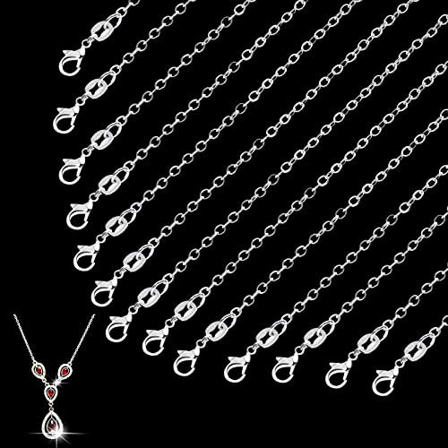 Devenirriche 925 Sterling Silver Plated Chains, 26 Pack Necklace Chains DIY Chains Bulk Link Necklace 925 Silver Plated with Lobster Clasps for Jewellery Making (18Inches 1.5mm)