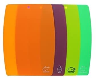 Set of 4 Flexible Chopping Boards Flexible Cutting Sheets Mats Colour Coded Reliable