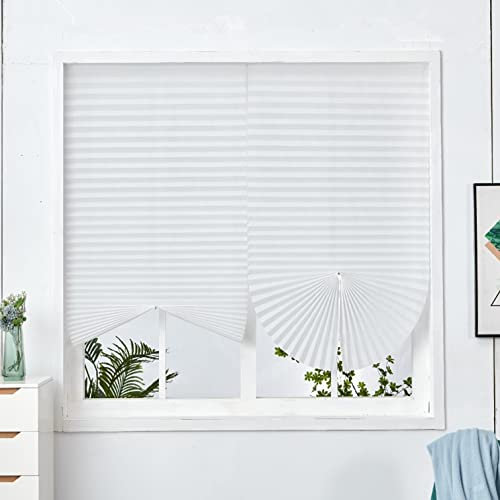 Plissee-Rollo,Papier Jalousie,Plissee Jalousien Fenster Ohne Bohren,Selbstklebende Sofortige Temporäre Privatsphäre,leicht Zu Schneiden,Für Badezimmer,Balkon,mit Clips (WxL:60x150cm(24x59in),White)