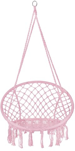 Springos® Hängesessel Boho 120 cm Rosa Schaukelstuhl Vogelnest für Garten & Innenbereich, belastbar bis 150 kg, Baumwollmischung, Metallrahmen, mit Fransen, ideal für Balkon & Kinderzimmer