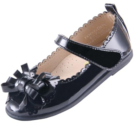 EIGHT KM Scarpe da Bambina Piccola Mary Jane Principessa da Sposa Ballerine EKM7063 Fiocco in Pelle Verniciata Nero Taglia EU 26
