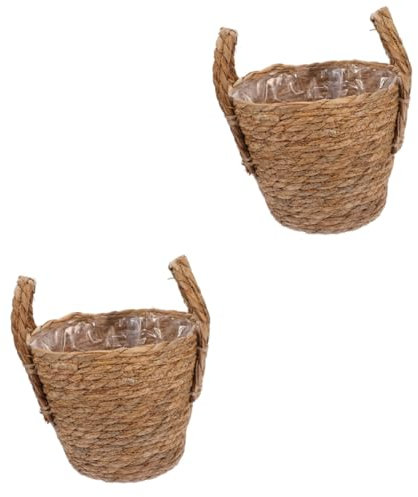 Cabilock Jardinera Mimbre Cesta De Jardinera De Algas Marinas Jardinera Elegante: 2 Uds. Macetas Pequeñas con Cesta Tejida A Mano Maceta Maceta Decorativa para La Decoración Hogar