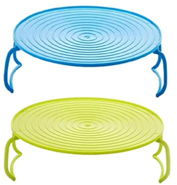 Bandeja plegable para microondas, 2 unidades, apilador de platos plegables para microondas, estante redondo de plástico, apilador para microondas, bandeja para horno
