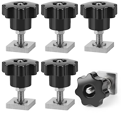 efuturetime 6 X T-Nut Adapter M6-35mm, Nutensteine Edelstahl 2x2x0.4cm mit Muttern und Unterlegscheiben für Dachträger Relingträger Dachbox Kompatibel zu Thule, M6-Sterngriffmutter