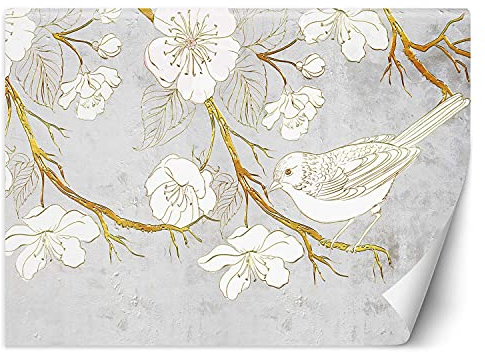 Luxury Fototapete Abstrakt Hinter Sofa 300x210 cm XXL Wandtapete Tapeten Wohnzimmer Schlafzimmer Jugendzimmer Büro Flur Hotel Spa Moderne Design Wand Dekoration Vogel Auf Einem Zweig Blumen Gold