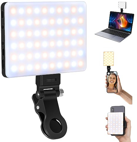 Bonvvie Rechargeable LED Selfie Light with Front/Back Phone Clip, Phone Light for iPhone Android iPad Tablet Laptop, Bi-Color Photography Camera Lighting for Makeup TikTok Selfie Vlog Video Conference