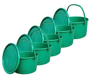 MIG Eimer mit Deckel 4L Grün - 5X 4 Liter stapelbare Plastikeimer mit Deckel - Vielseitiger Kübel mit Deckel für Haushalt und Industrie - Kleiner Eimer mit Deckel geeignet für Hundefutter