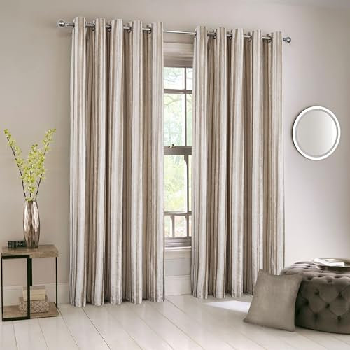 always4u Vorhang, 100 % blickdicht, aus Samt, lange Streifen, Doppelvorhänge, Wärmeisolierung mit Ösen, für Wohnzimmer, Schlafzimmer, Küche, elegant, Champagner, 140 x 260 cm, 2 Stück