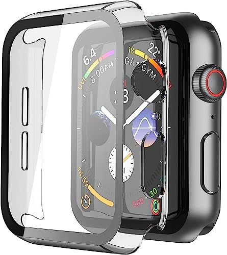 Misxi 2 Stück harte PC-Hülle mit gehärtetem Glas Displayschutzfolie für Apple Watch SE 2 (2024), SE Serie 4 44 mm, kratzfeste Gesamtschutzhülle für iWatch, transparent