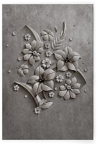 A.S. Création Leinwandbild in Beton Struktur eines Blütenrelief - Kunstdruck Grau - 120x80 cm Querformat - Moderne Wanddekoration Schlafzimmer Wohnzimmer - Bild auf Keilrahmen