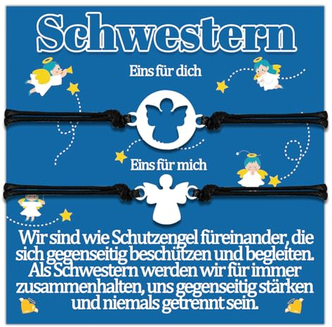 Temulnee Schwester Armband Geschenk Große Kleine Schwester Geschenke Armbänder Geschenk zum Geburtstag Geschenkideen Geburtstagsgeschenk Schutzengel Schmuck Frauen Schmuckset für 2 Damen Weihnachten