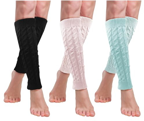 3 Paar Damen-Beinstulpen, gehäkelt, Zopfmuster, kniehoch, modisch, Winter, Retro-Stiefelsocken, Stil G, Eine Größe passt meistens