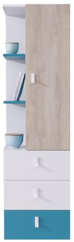 Lomadox Jugendzimmer Regal Regalschrank in weiß Eiche blau