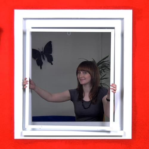 Smart flächenbündiger Alu Bausatz für Fenster - Fliegengitter Insektenschutz 130 cm x 220 cm | Weißer Rahmen