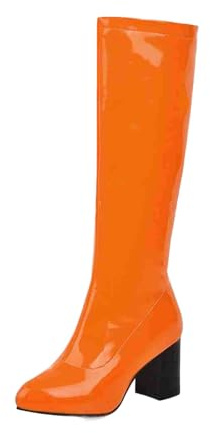 Stivali da donna eleganti e belli PU punta spessa comodi non abrasivi stivali da donna stivali piatti al ginocchio largo polpaccio, Arancione, 41.5 EU