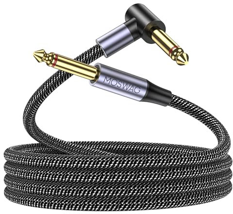 MOSWAG 1/4 Electric Instrument Cable, Right Angle 6.35mm Right Angled Mono Jack TS Guitar Cable Compatible Bass, Electric Guitar, Amplifier (32Ft)