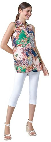 Roman Sleeveless Shirt for Women UK Ladies Blouse Top Button Through Summer Smart Casual Work Cocktail Party Office Holiday Special Occassion Evening Going Out - Green - Size 10