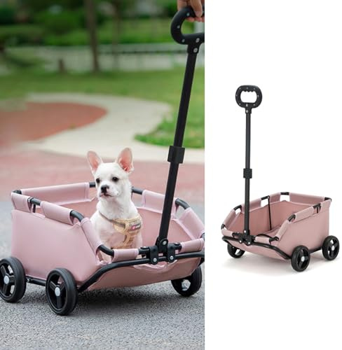 MANON ROSA Hundebuggy mit 4 Rädern, zusammenklappbar, für Reisen, Einkaufen, Spazierengehen, Spielen für kleine Haustiere, Hunde, Katzen, Welpen, Kätzchen (Rosa)