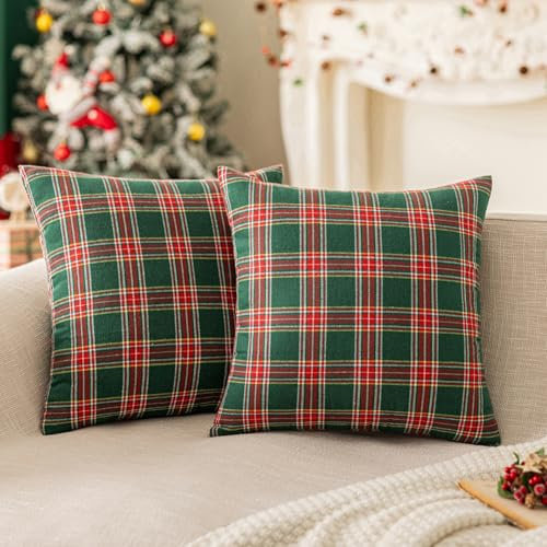 COSIBONO Set mit 2 Weihnachts-Kissenbezügen in Grün und Rot, 50 x 50 cm, für Sofakissen aus gebürsteter Baumwolle, Polyester, Weihnachtsdekoration für Zuhause