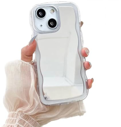aaknhen Spiegel-Handyhülle für iPhone 13/14, niedlich, lockig, Wellenform, weiches Silikon, ästhetische, stoßfeste Schutzhüllen für Damen, Mädchen, Teenager (iPhone 13/14, transparent)