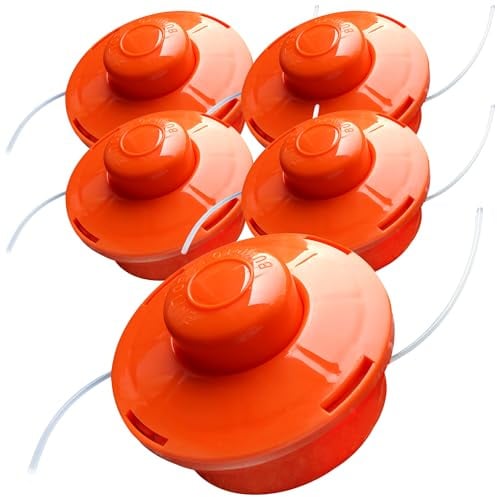 Nemaxx® FS1 Tap & Go Fadenkopf (Trimmerkopf) – Tippautomatik Doppelfaden – für Motorsense/Freischneider – M10 x 1,25 Linksgewinde – 2 mm – Schnittkreis 380 mm – Orange (5 Stück)