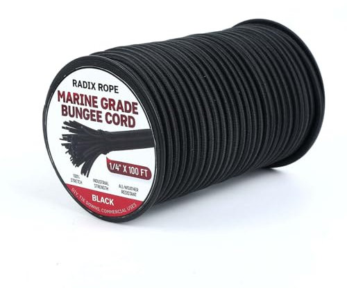Marine Grade Bungee Cords Heavy Duty Outdoor - Bungee Cord Roll - 100% Stretch Elastic Cord and Absorbent Bungee Shock Cord for Kayak Deck, Camping, Crafting (1/4 x 100ft)