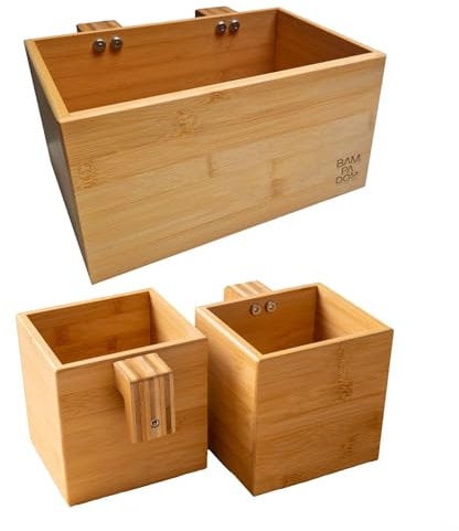 BAMPADOO 3er Set Bambus Aufbewahrungsboxen zum Anhängen - [LBH: 25x16,5x13cm + 13x11,5x13cm] Natur Bambus Organizer Aufbewahrung Wickeltisch Kinderzimmer Bad Küche Windel Cremes Kosmetik