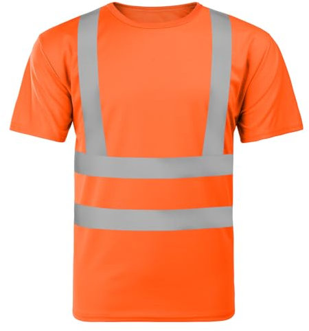 AUYAO Profi Warnschutz T-Shirt Warnkleidung Leicht Kurzarmshirt Kurzarm Hohe Sichtbarkeit Arbeitsshirt Warnshirt Reflektierend Arbeitshemd Hochsichtbares Bahn-T-Shirt Warnschutz Tshirt Herren Orange L