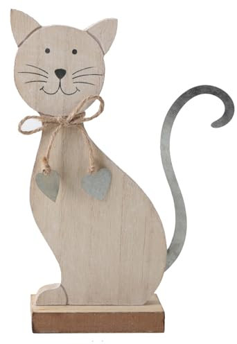 Logbuch-Verlag Katze aus Holz & Metall braun Silber Katzenfigur zum Hinstellen Geschenk für Katzenfans 19 x 11 cm
