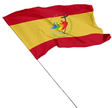 Bandera España personalizada Jubileo Roma 2025. Bandera España con logo del Jubileo Roma 2025. Personaliza la bandera de España del Jubileo