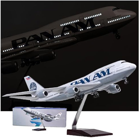 WOGYOZKA Aircraft Model Flight Miniatures With Wheels And Lights Pan Am Boeing 747 Simulation Civil18.5 Air Metal Airplane Plane Die-cast Resin Aviation Hobbies Decoration Gift(Light)