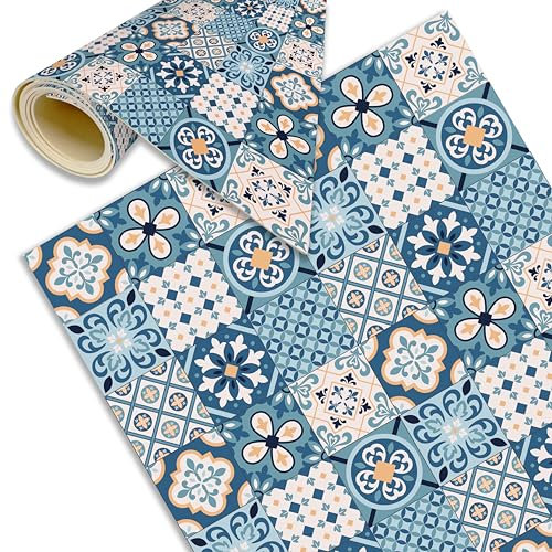 DECORA TU MUNDO - Alfombra Cocina Lavable Antideslizante - Hidraulica- Alfombra vinilica Cocina para Salon - Baño - Pasillo o Terraza - Vinilo Ideal para Exterior (Turquesa Cuadro Grande 120x60 cm)