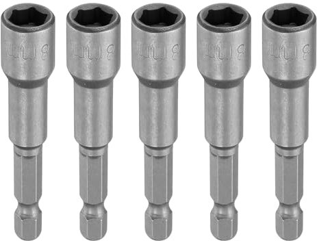 sourcing map 5pcs Hex Nut Driver Drill Bit 8mm Metric 6-Point Socket 1/4 Hex Shank Magnetic Setter CR-V Steel Bolt Sockets for Power Drills Impact Drivers, 2.56 (65mm) Long