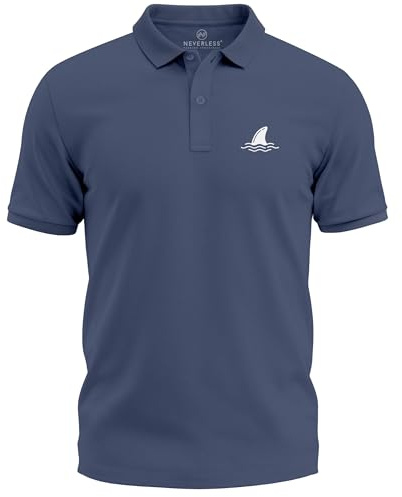 Neverless® Poloshirt Herren mit Haiflossen Logo – Kurzarm Polo Sommer -Maritimes Print Design - Modern Fit Fashion
