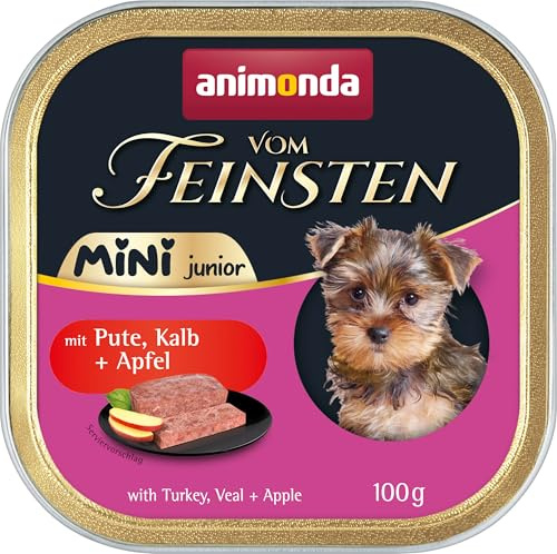 animonda Vom Feinsten Mini Junior Hundefutter nass mit Pute&Kalb (32x100g) | Hundefutter nass mit Pute, Kalb & Apfel, getreidefreies Welpenfutter ohne Zucker für kleine Hunderassen
