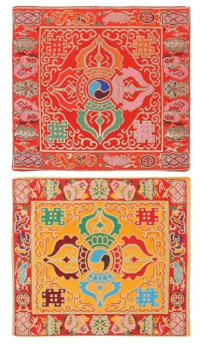 Klangschalenmatte 2 Stück, Doppellagig, 23x22x0,2cm, Brokatseide | Schlichtes Design, Buddhistische Unterlage für Buddha Schale, Leicht und Kompakt, zum Tragen und Verstauen