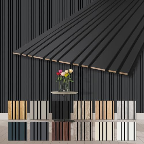 HEXIM Akustikpaneele 2 Stück 278x60cm Holz Mila - flexible Holzpaneele Platten Wandpaneele Wanddeko Kombipaneel Wandverkleidung Schalldämmung Akustikfilz anthrazit (3.34m² Black Lead)
