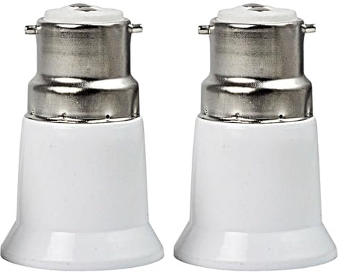 B22 to E27 Adapter, 2Pcs Bayonet to Screw Bulb Adaptor, Light Bulb Lamp Holder Socket Converter Bayonet Socket Adapter, White Plastic with On/Off Switch, for Ceiling, Fan, Light, Bulb