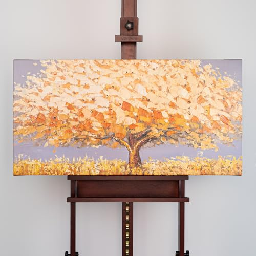 100x50cm großes Panorama Acrylbild handgemalt – Design-Wandbild als Gemälde Orange, ohne Rahmen für Wohnzimmer, Schlafzimmer, Büro – Motiv: Dualität der Natur