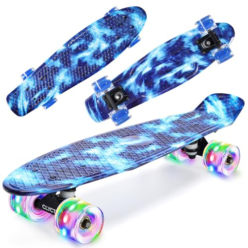 CLYCTIP Skateboard, 22 Zoll komplettes Mini Cruiser Board mit bunten blinkenden Rädern und ABEC-11 Lagern für Kinder, Jungen, Mädchen, Anfänger