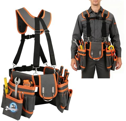 Magnetische Werkzeugtasche, Werkzeuggürtel für Männer mit Nageltasche Maßbandtasche und Hammerhalter Abnehmbare und Verstellbare Werkzeugtasche für Elektriker, Tischler, Bauarbeiter