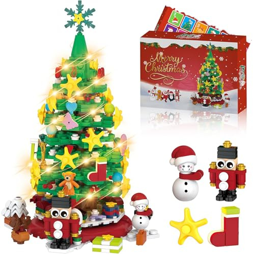 Adventskalender 2025 Kinder, Weihnachtsbaum Bauspielzeug, 24 Kartons Countdown Kalender mit LED Lichterkette, 888+ Teile Bauset, Kreatives Weihnachts geschenk für Jungen & Mädchen