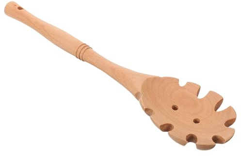 POPETPOP Cuillère à Spaghetti Bois de Hêtre avec Fente Ustensile de Cuisine Multifonction pour Nouilles Louche Passoire à Pâtes et Facile à Utiliser