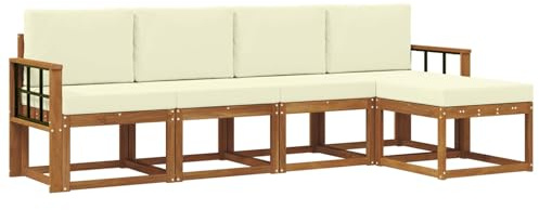 vidaXL Outdoor-Sofagarnitur 5 pcs Natur und Creme Massivholz Akazie, Moderner Garten-Sofa-Set, Robustes Lounge-Möbel für Terrasse und Patio, Akazie für den Garten
