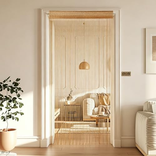 Zimoer 2 Stück Fadenvorhang Fadengardine Glitzer, Fliegenvorhang Terrasse Türvorhänge Insektenschutz, Fadenvorhang Türvorhang, Raumteiler Dekoration Einzelvorhang für Fenster, 100x200 cm (Champagner)