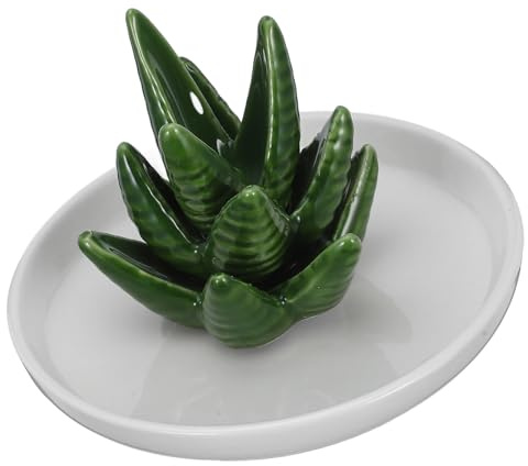 MAGICLULU Ceramic Aloe Ring Holder Jewelry Plate Cactus Shape Premium Glazed Ceramic Jewelry Dish Tray Showcase Storage Space for Home Decor